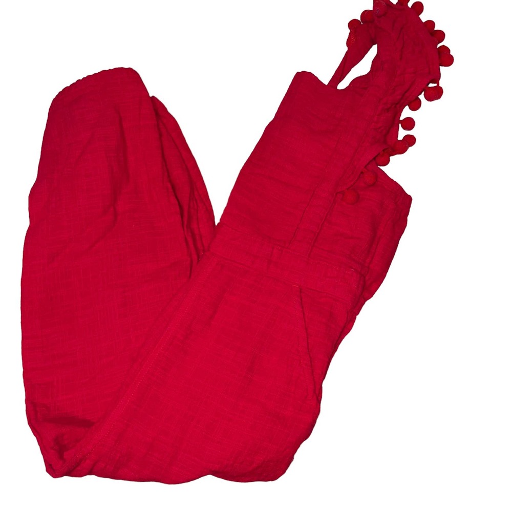 Wonder Nation Girls Pom Pom Guaze Romper Size Medium 7-8 Red